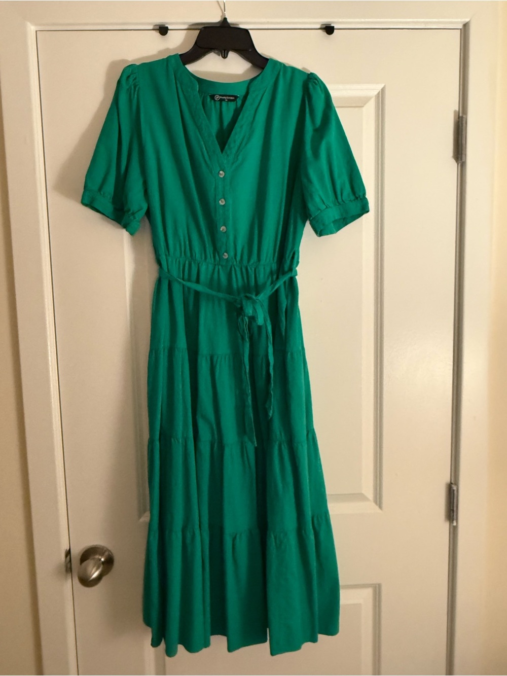 Emerald Green Tiered Maxi Dress with Button Front
